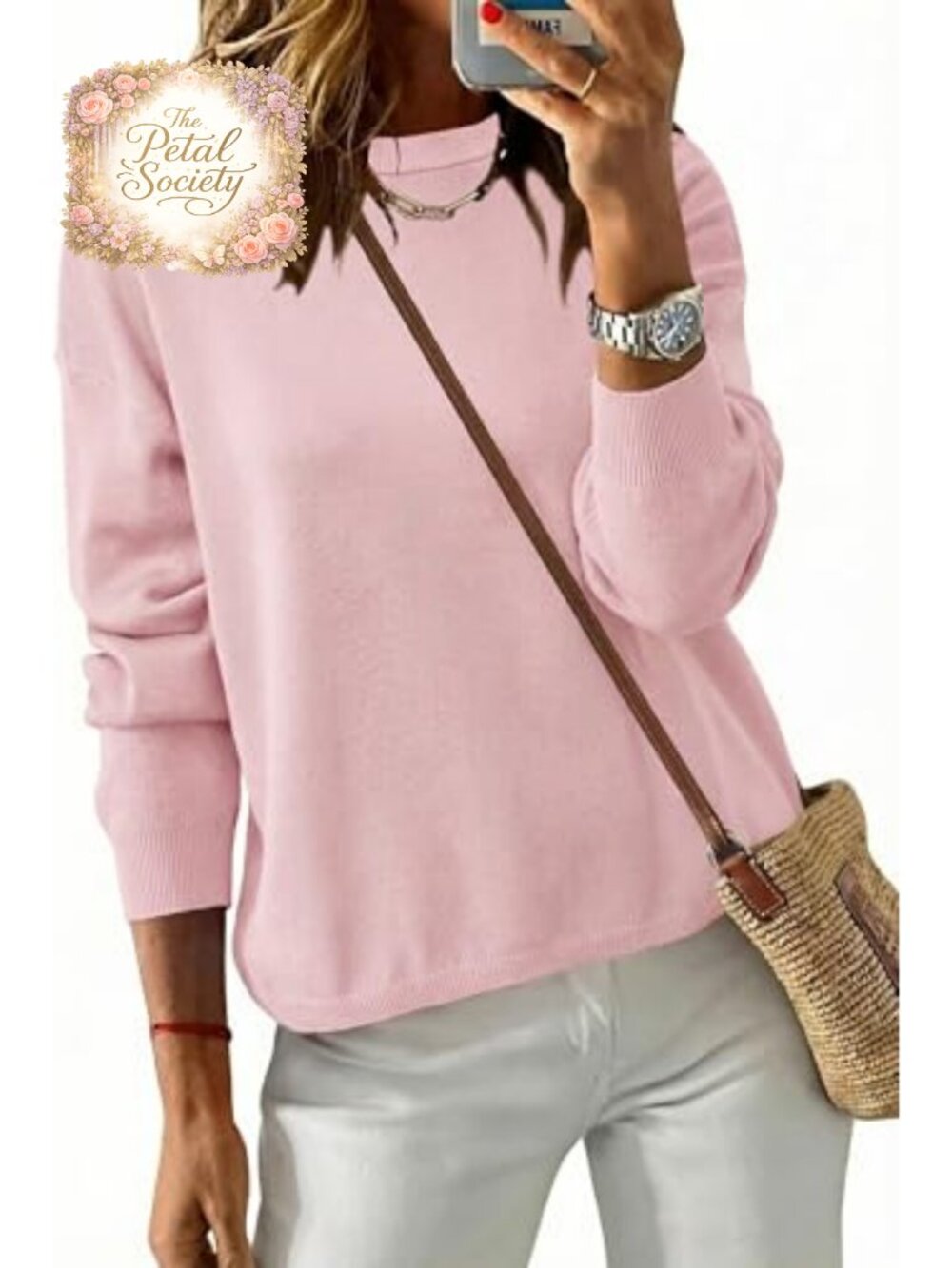 Women's 100% Cotton Relaxed Fit Crew Neck Pullover Sweater Long Sleeve Cozy